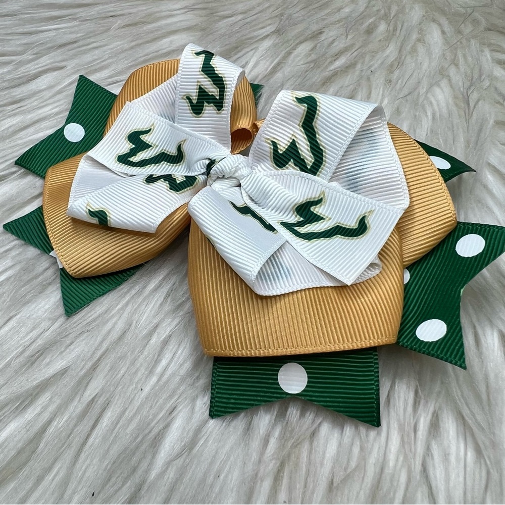 🎀 USF Bulls Inspired Hair Bow Barrette Clip 🎀 - Picture 2 of 4